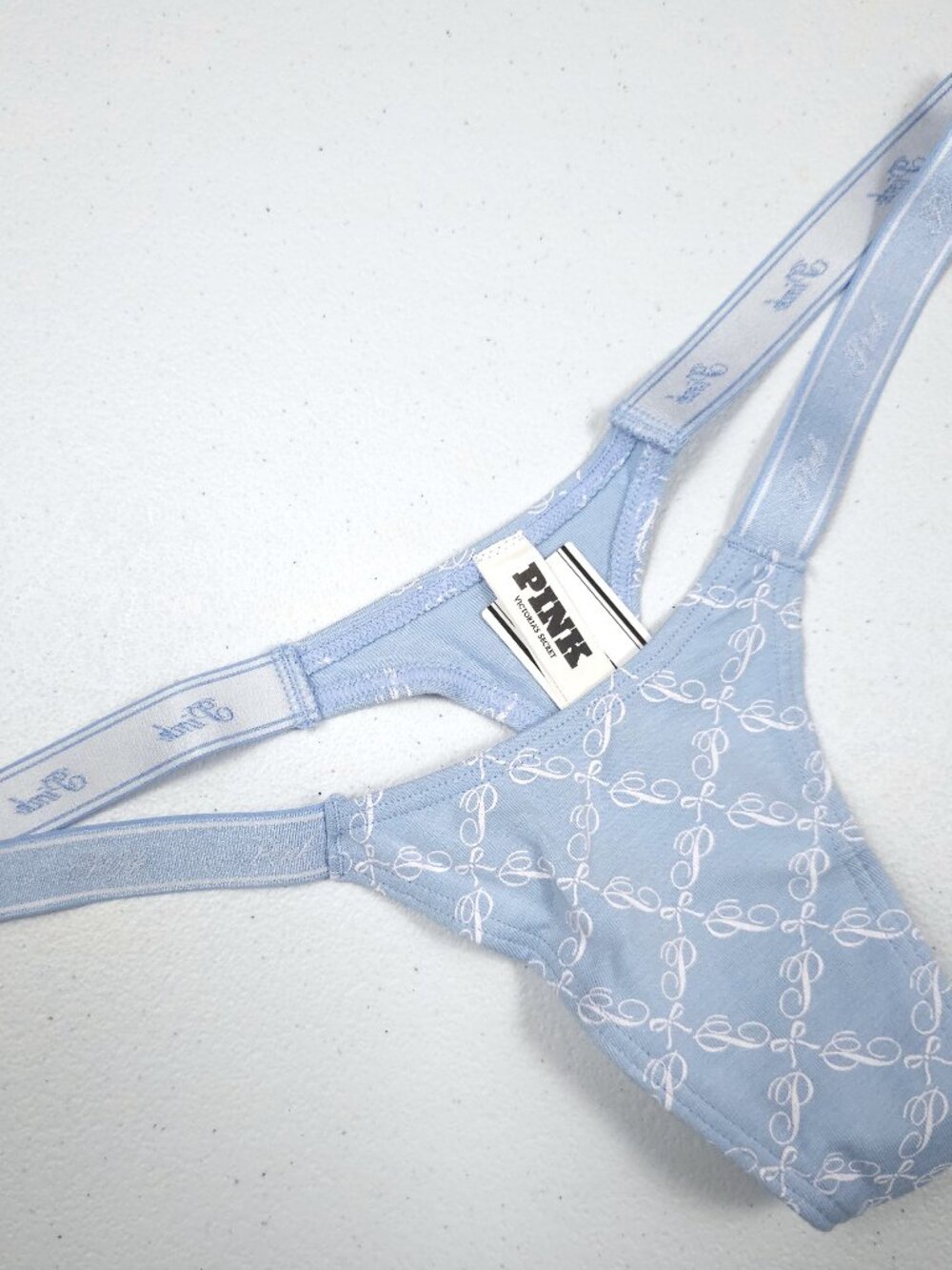 PINK By Victoria's Secret Logo Cotton High-Leg Micro Thong Panty. Size Small